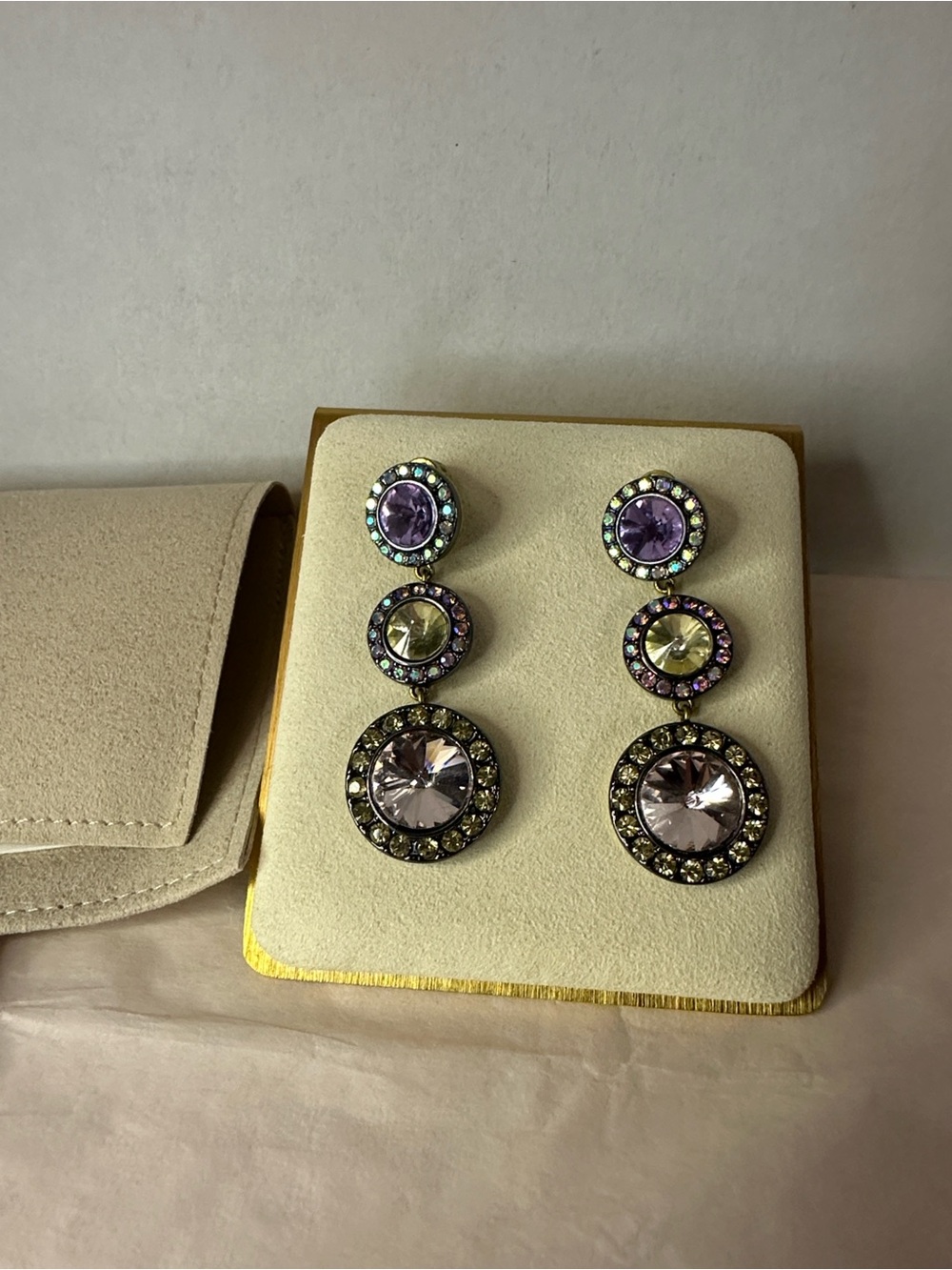 Kurt Geiger Multicolor Octavia Linear Purple  Crystal Drop Earrings